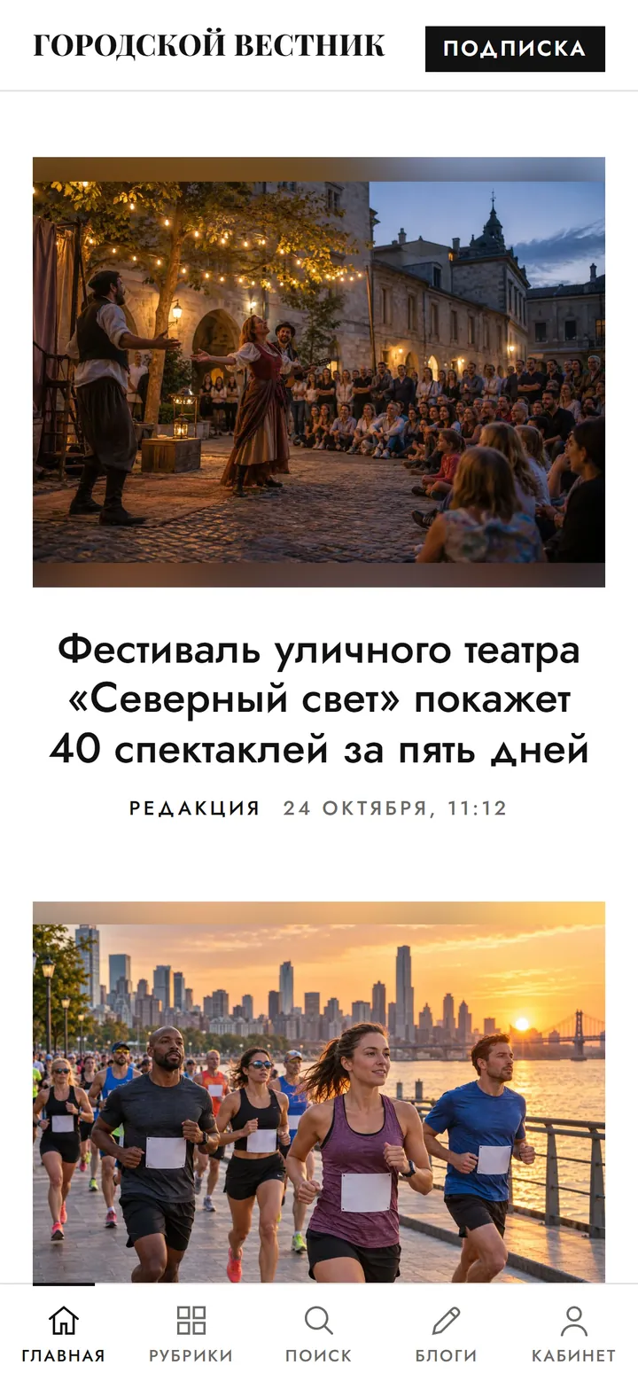 Главная страница в теме Classic на экране телефона с нижней панелью разделов
